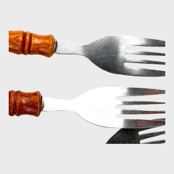 Vintage Old Homestead Wood Handle Stainless Steel Salad Fork Set 4 VGVC - Picture 4 of 6